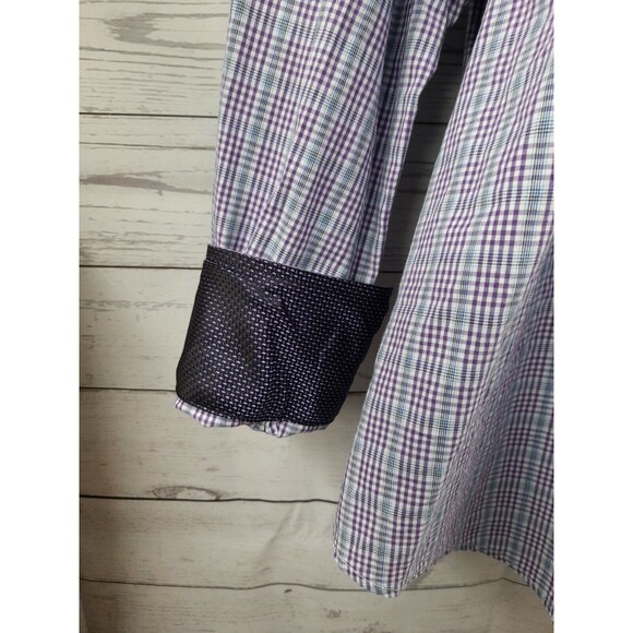 Bristol & Bull Mens Button Front Shirt white Purple Plaid Contrast Collar Sz 3XL - Picture 2 of 9